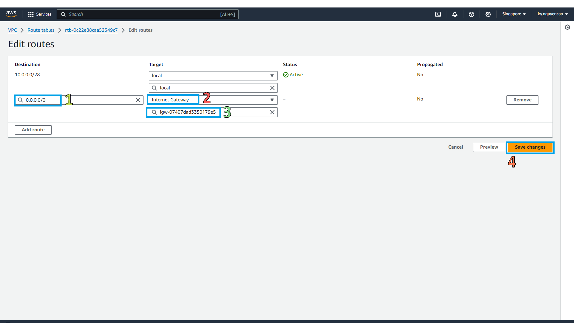 Add Route to Internet Gateway