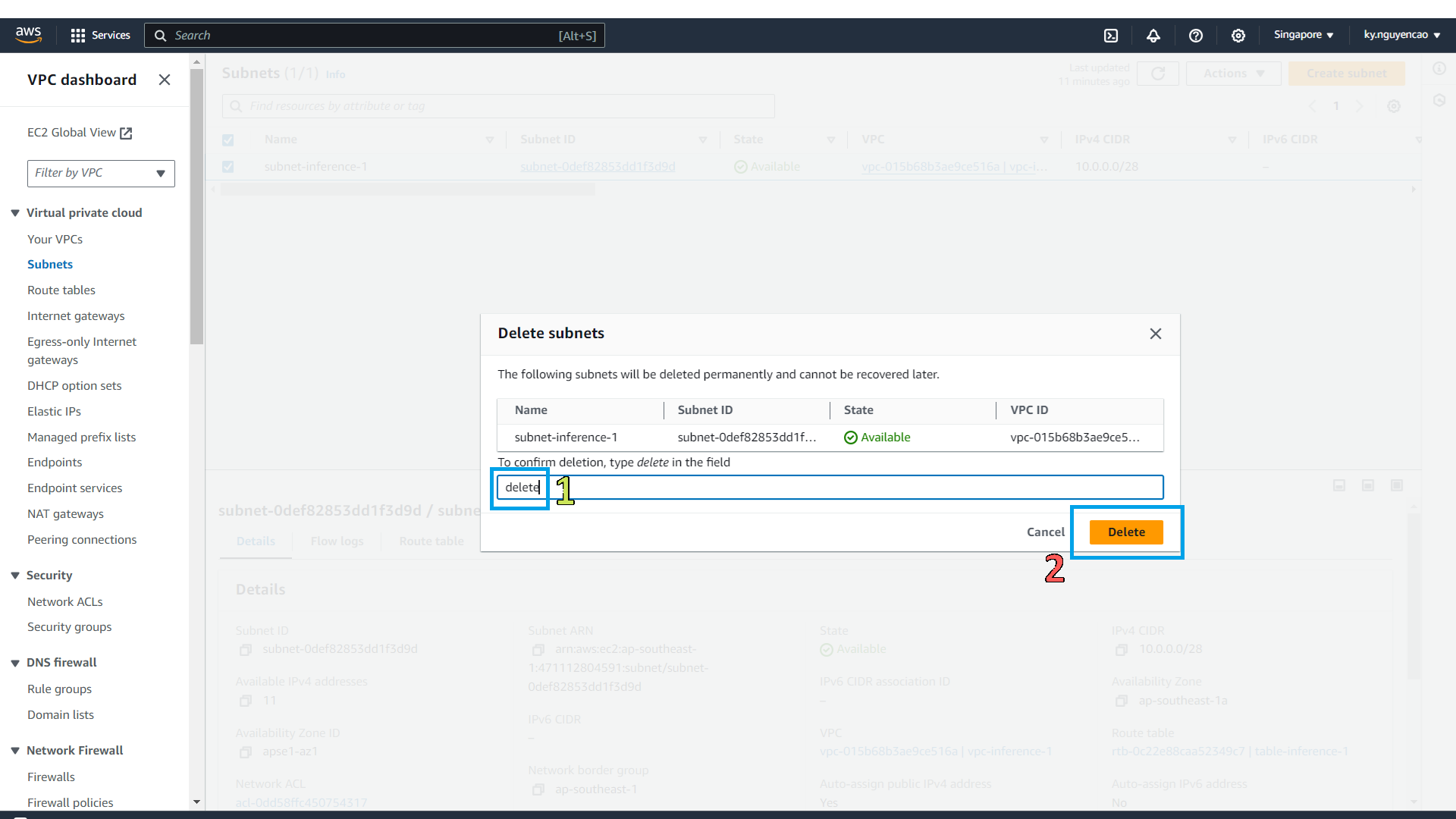 Confirm Delete Subnet